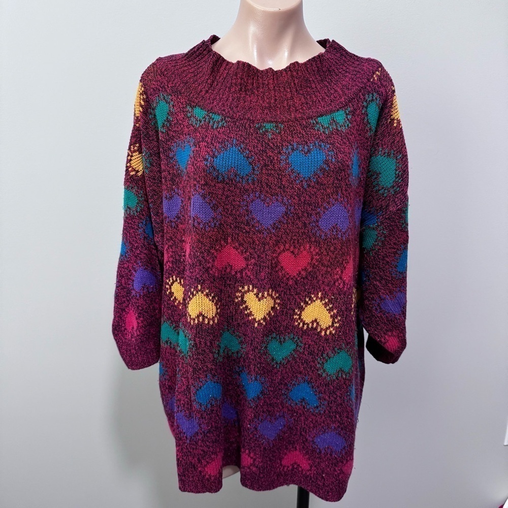Stefano Vintage Heart Sweater Colorful Valentines Day Teacher Funky Red One Size